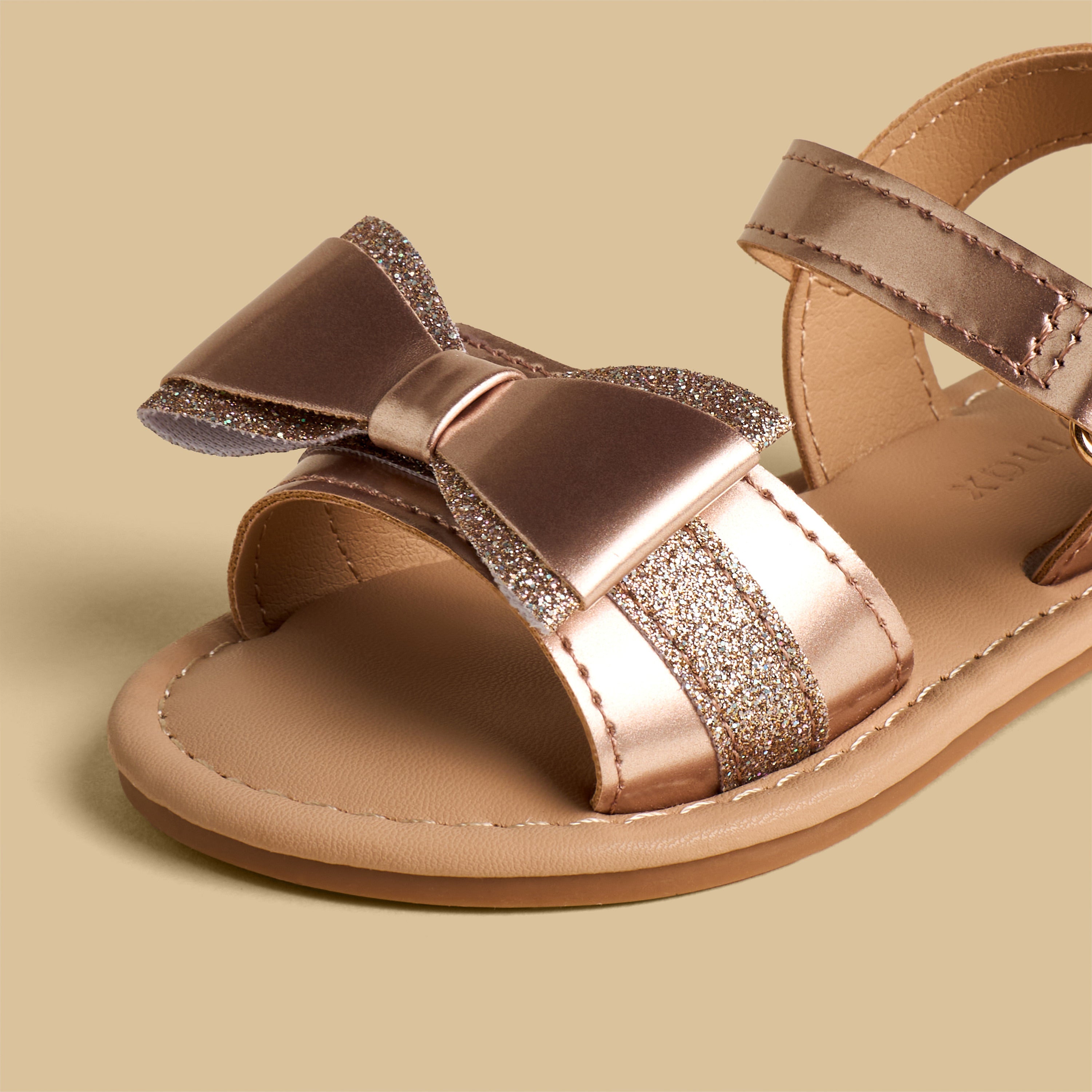 Bow Embellished Sandals with Hook and Loop Closure