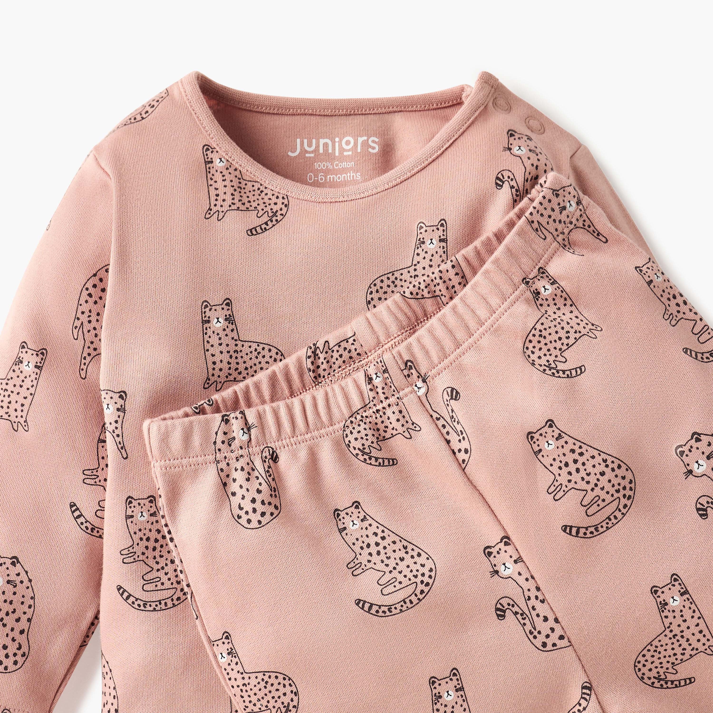 Juniors Pyjama Set with Bear Print - Cotton - Long Sleeves - Round Neck