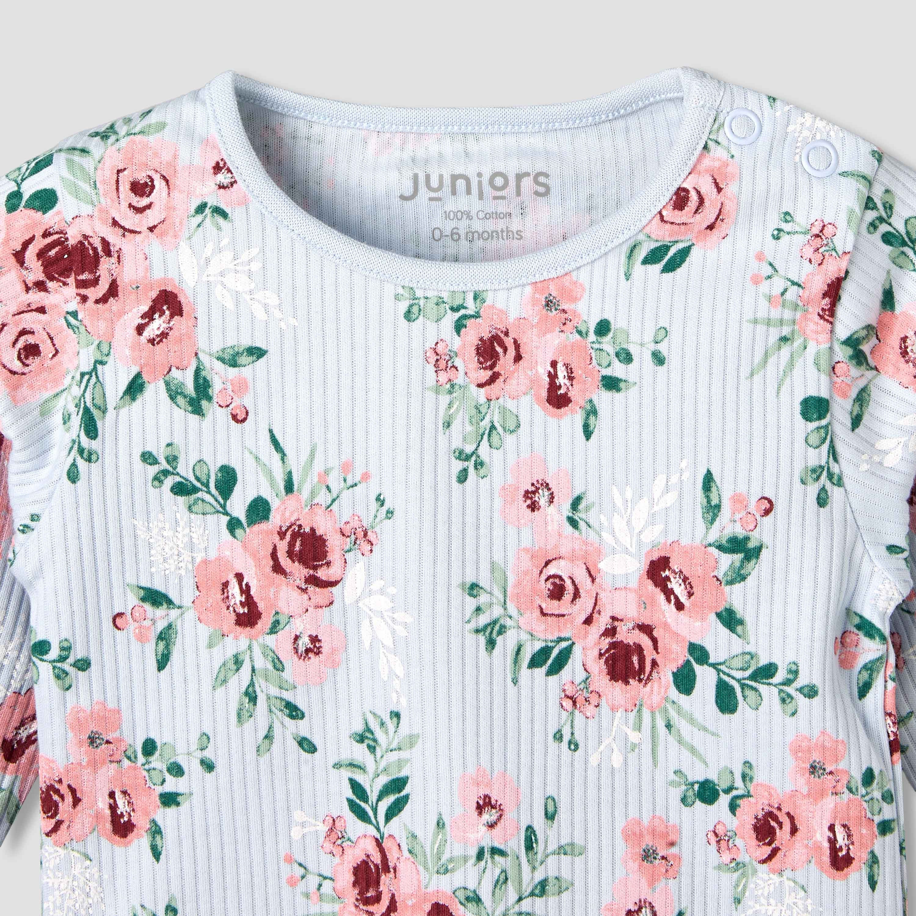 Juniors Cotton Long Sleeves Pyjama Set with Floral Print
