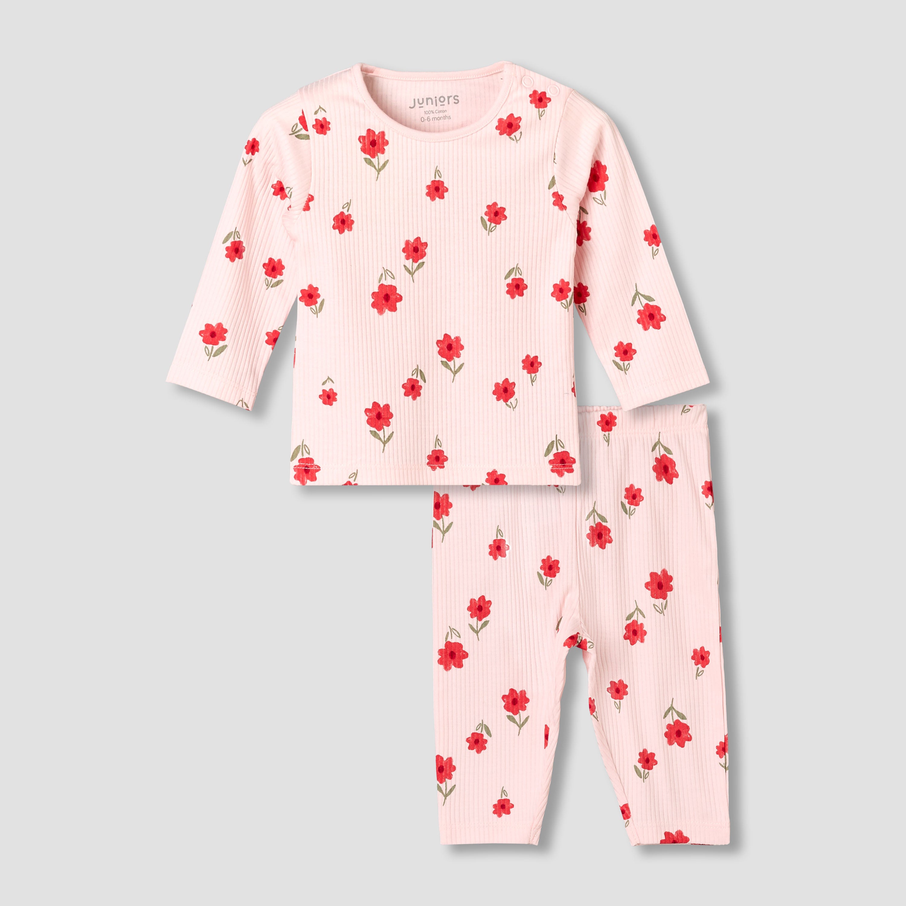 Juniors Cotton Long Sleeves Pyjama Set with Floral Print