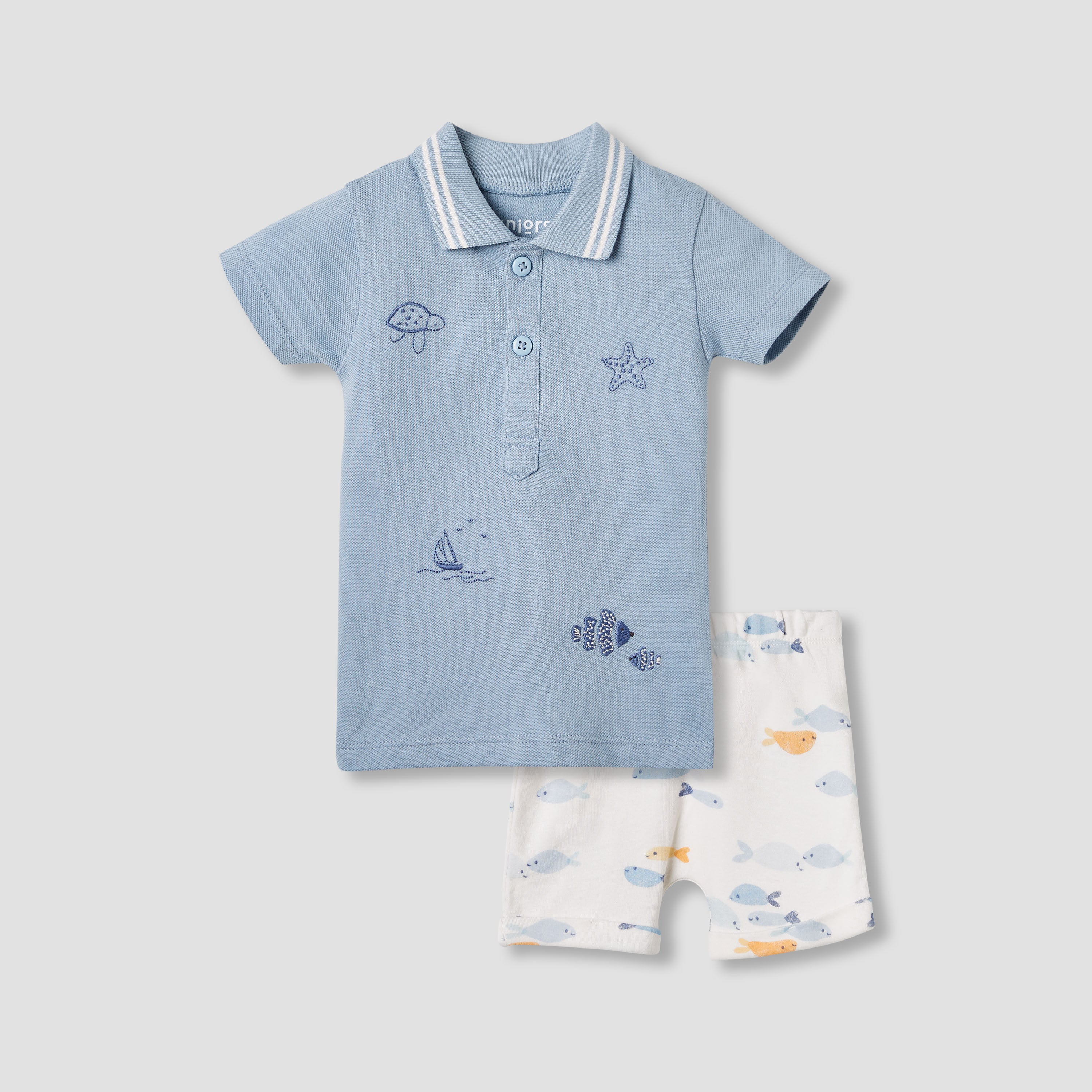 Juniors Embroidered T-shirt and Shorts Set - Blue / 12-18 mths