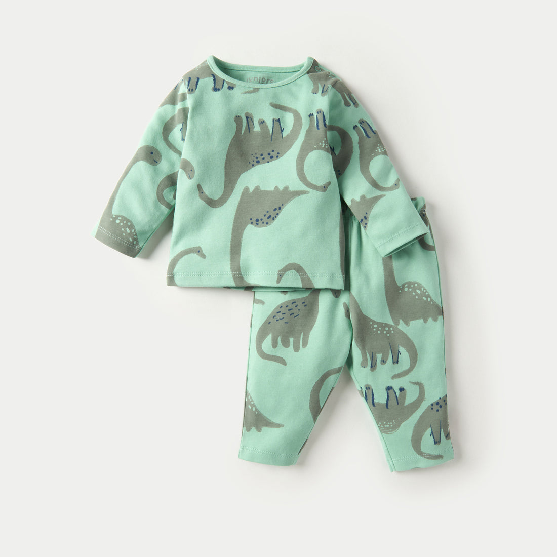 Juniors All-Over Dinosaur Print Long Sleeve T-shirt and Elasticated Pyjama Set - White / 12-18 mths