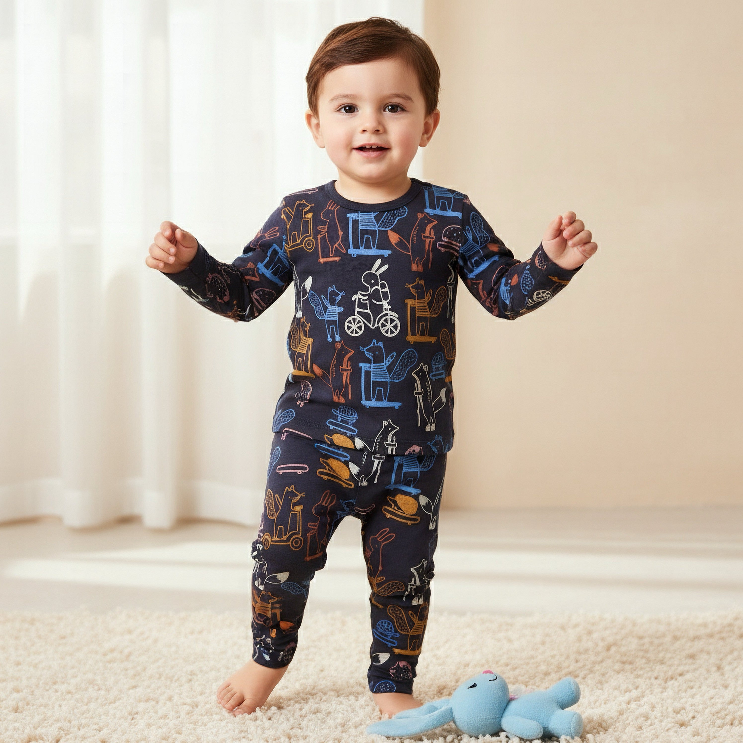 Juniors Pyjama Set with Bear Print - Cotton - Long Sleeves - Crew Neck