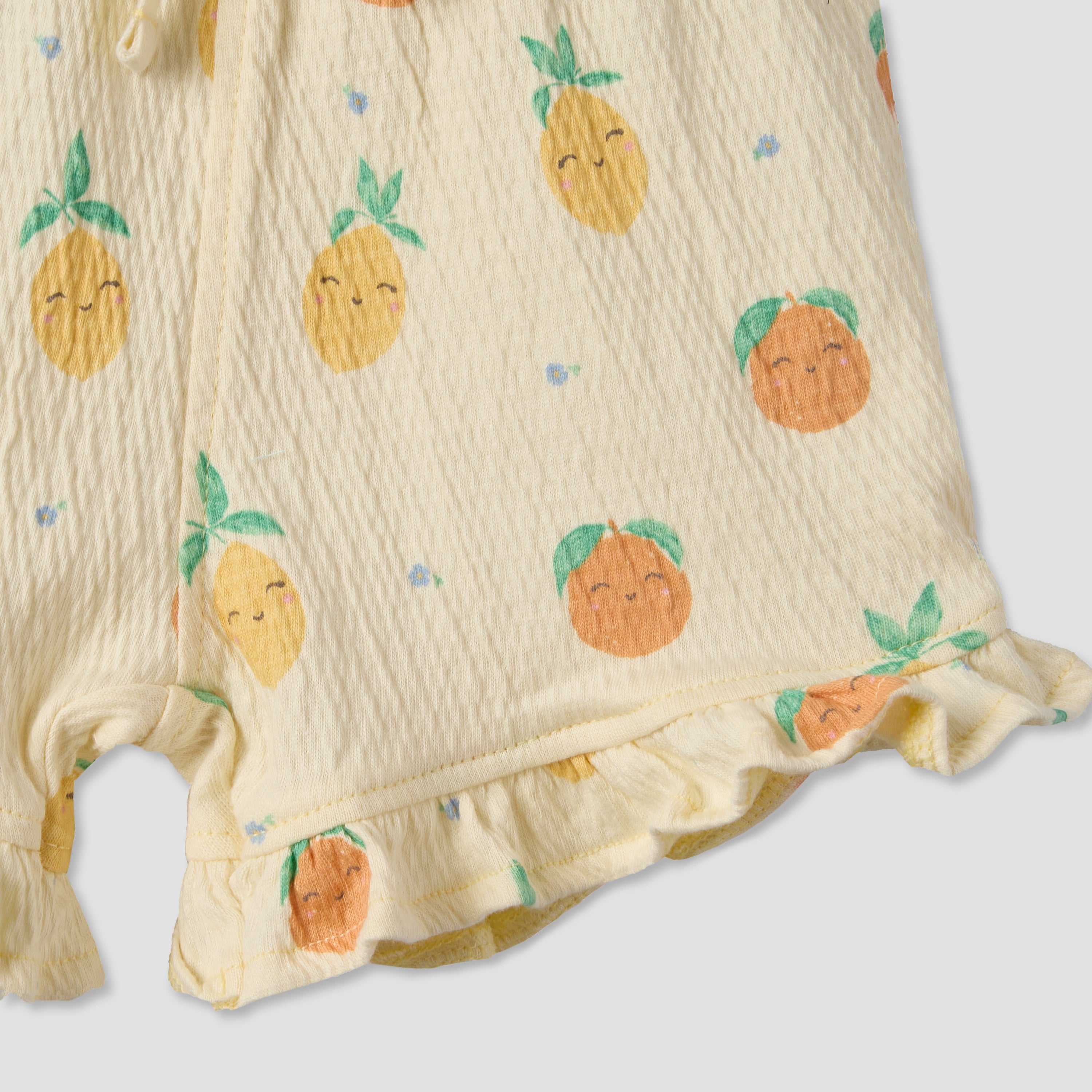 Juniors Crew Neck Short Sleeves Top and Shorts Set with Fruit Print