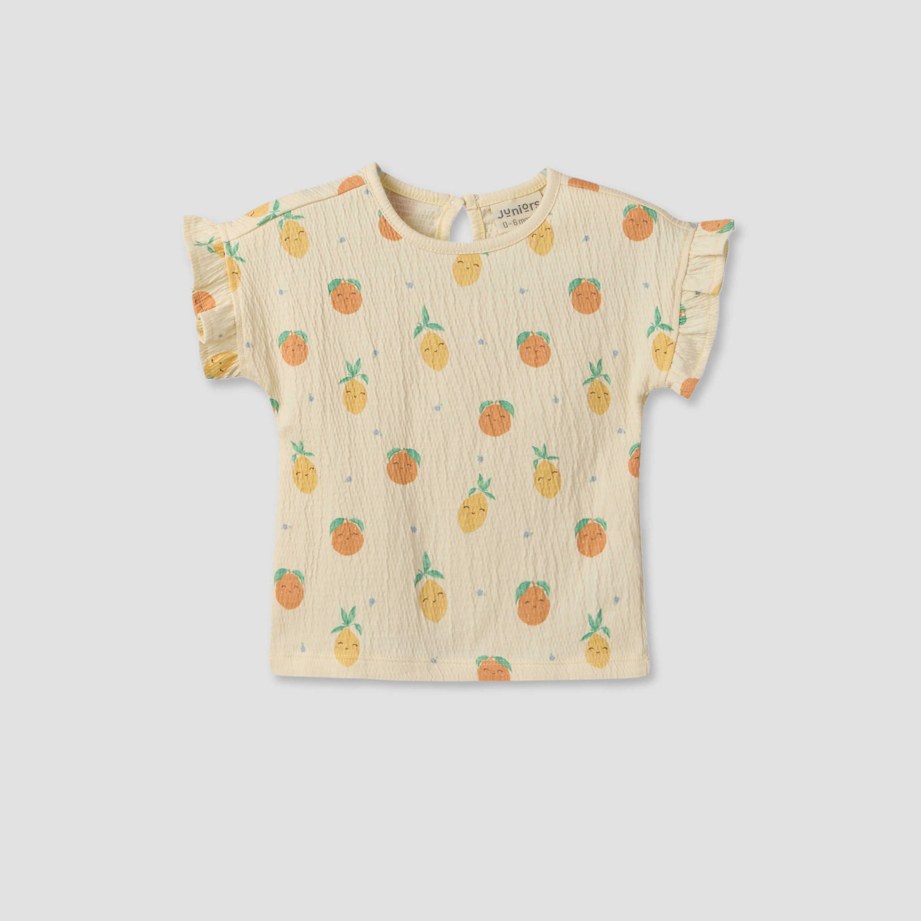Juniors Crew Neck Short Sleeves Top and Shorts Set with Fruit Print