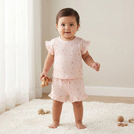 Juniors Crew Neck Short Sleeves Top and Shorts Set with Floral Print-undefined-image-1