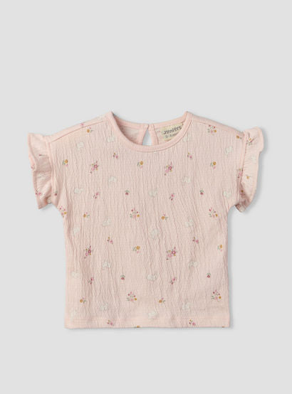 Juniors Crew Neck Short Sleeves Top and Shorts Set with Floral Print-baby-girls-clothing-setsandcoords-image-3