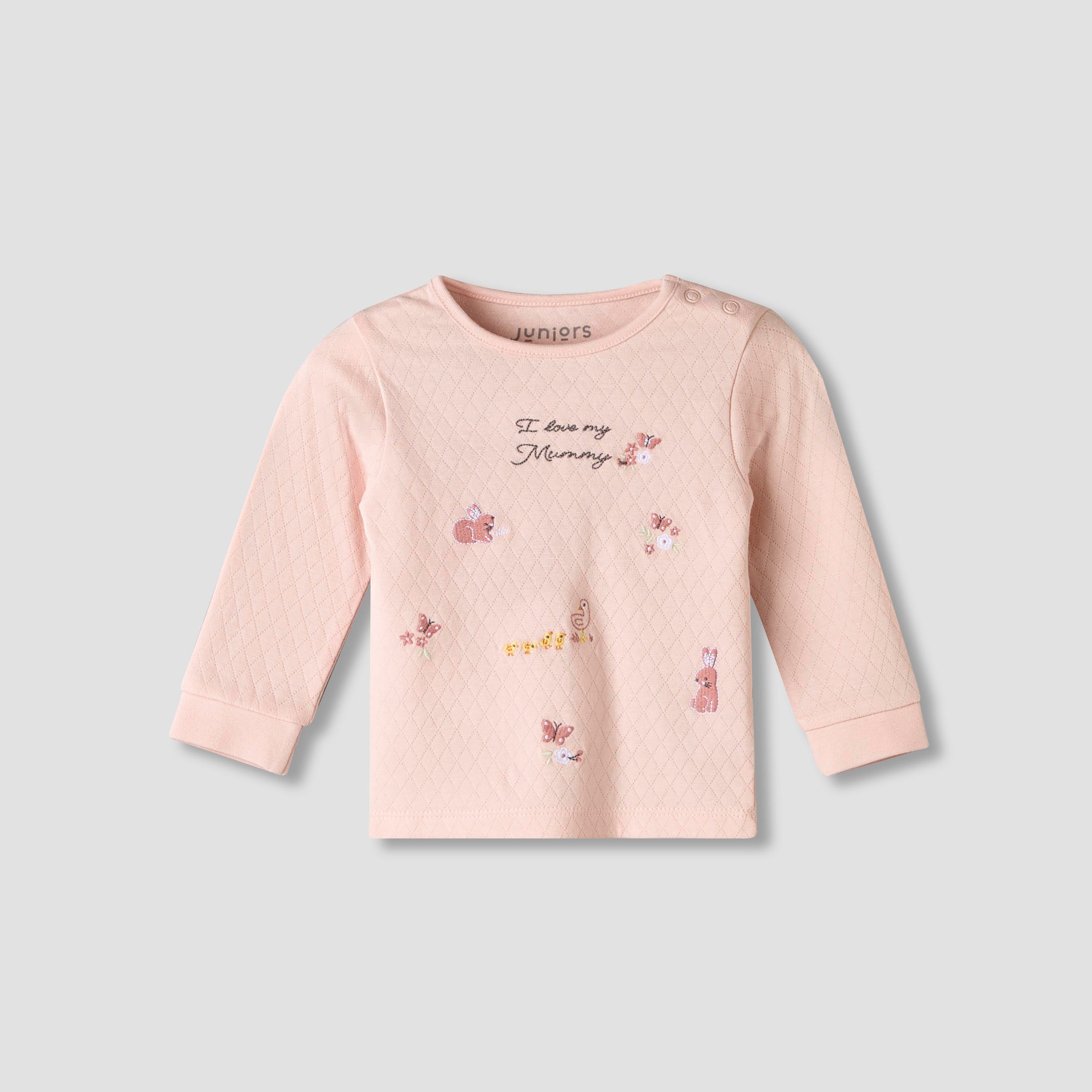 Juniors Cotton Long Sleeves Pyjama Set with Typographic Embroidery