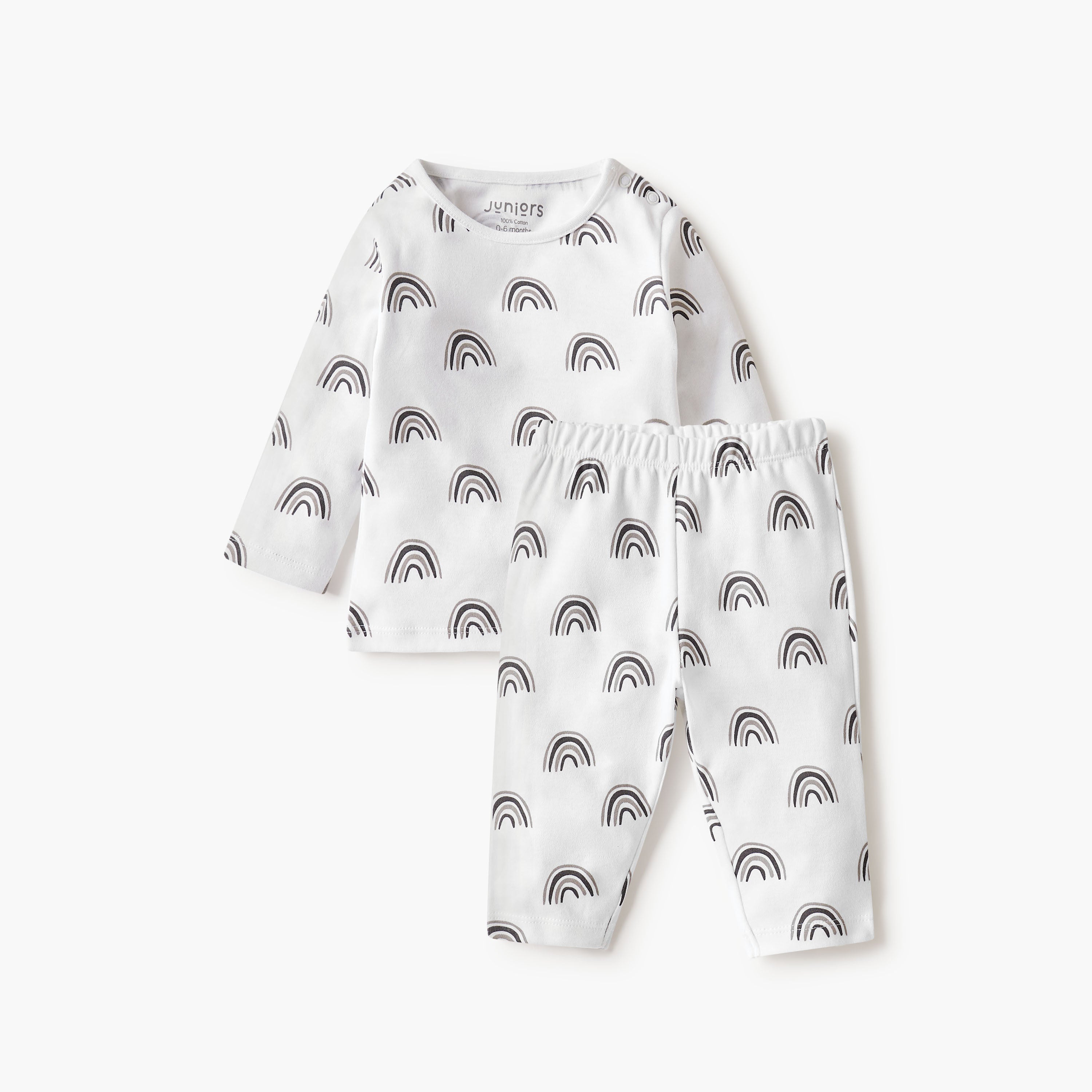 Juniors Rainbow Print T-shirt and Pyjama Set - White / 12-18 mths
