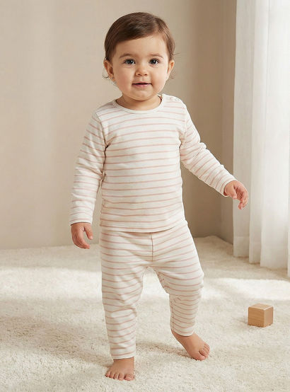 Juniors Striped T-shirt and Pyjama Set-baby-girls-clothing-nightwear-pyjamasets-image-1
