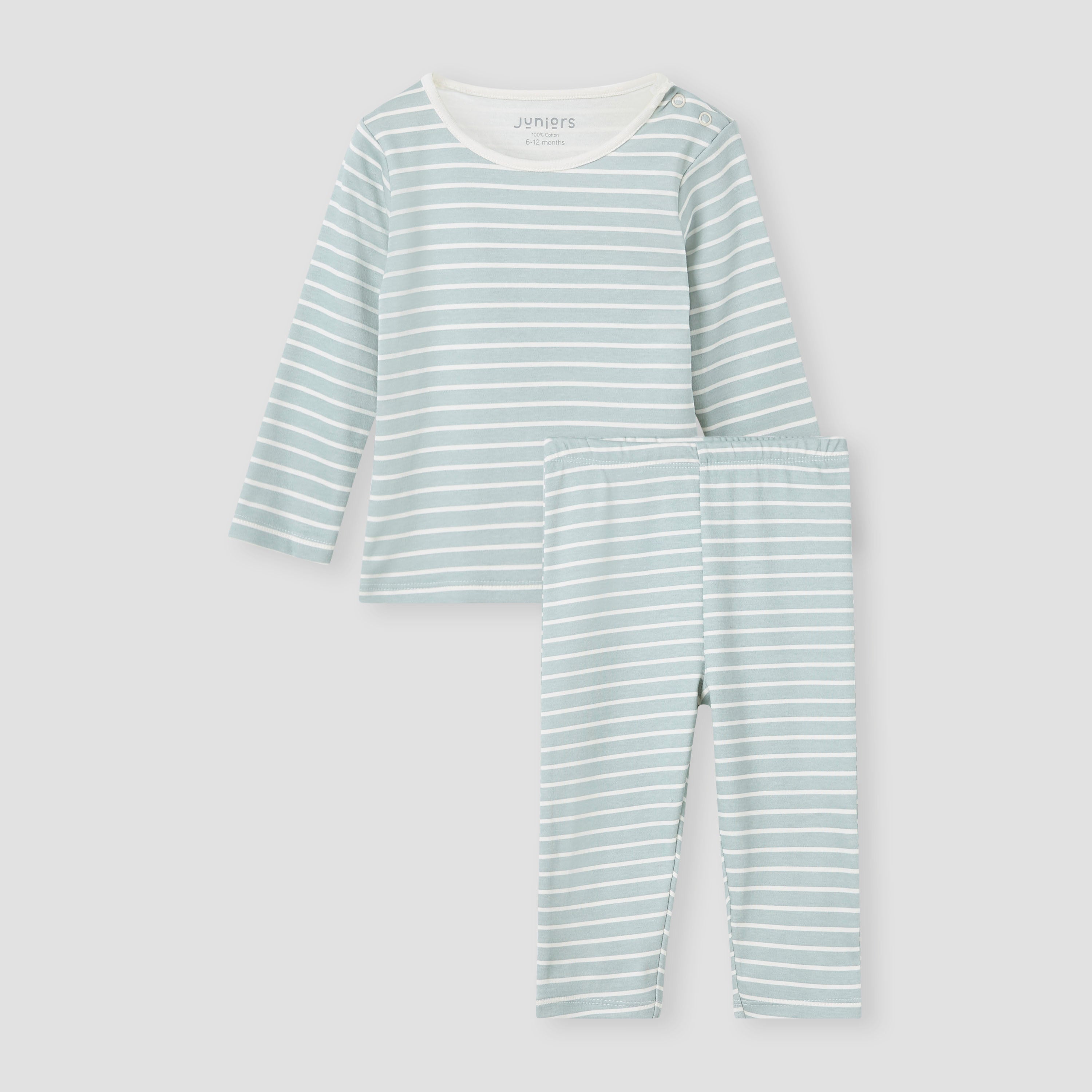 Juniors Striped T-shirt and Pyjama Set - Green / 12-18 mths