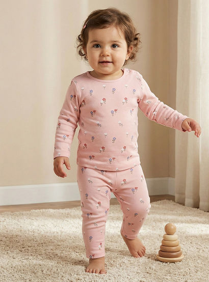 Juniors Floral Print T-shirt and Pyjama Set-baby-girls-clothing-nightwear-pyjamasets-image-1