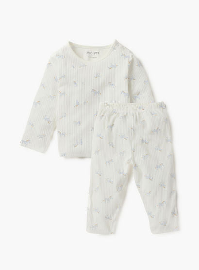 Juniors Bunny Print Long Sleeves T-shirt and Pyjama Set-baby-girls-clothing-nightwear-pyjamasets-image-1