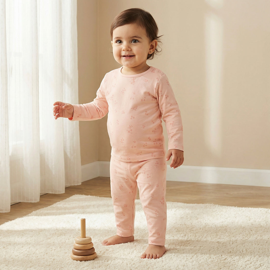 Juniors Floral Print T-shirt and Pyjama Set - Pink / 18-24 mths