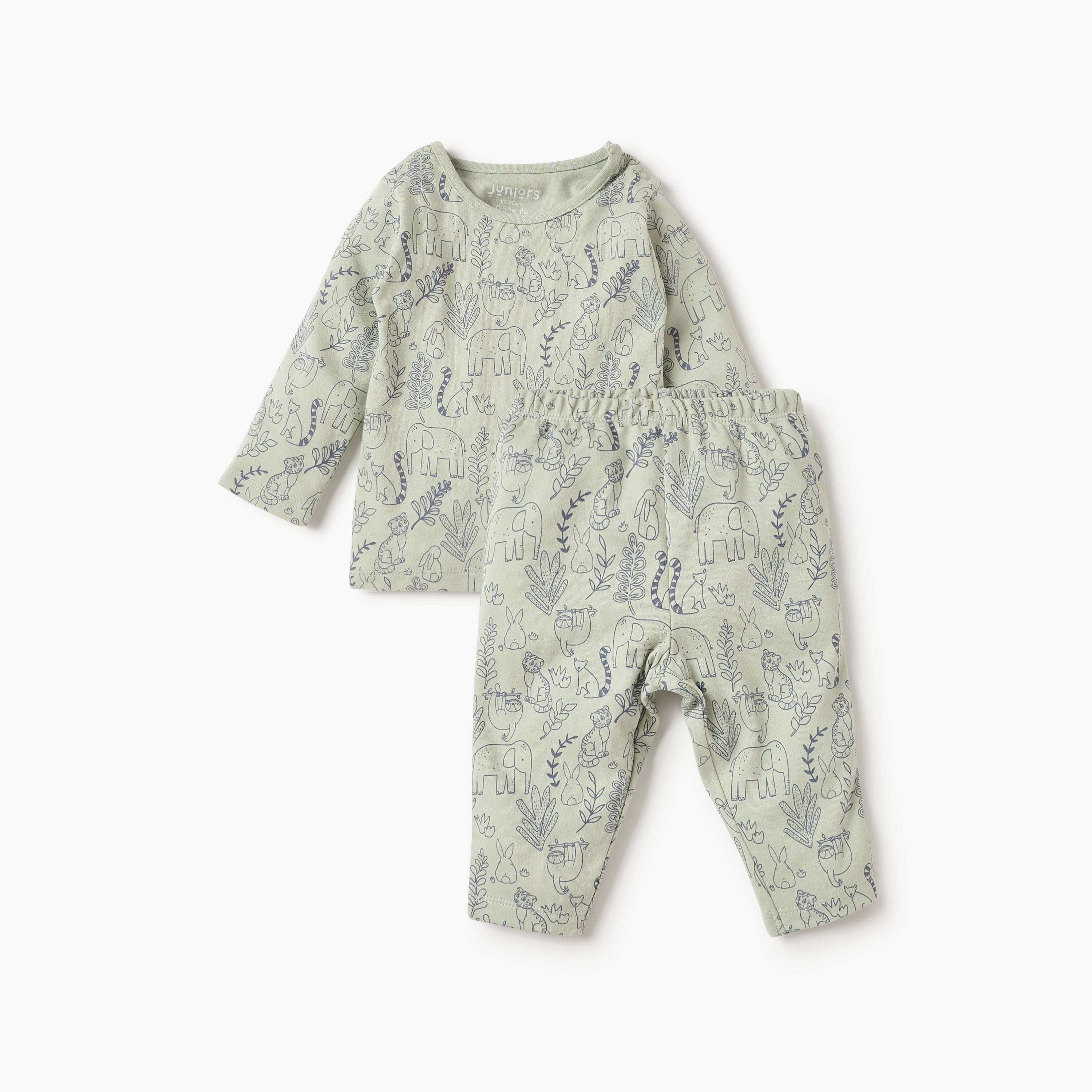 Juniors Animal Print T-shirt and Pyjama Set - Green / 12-18 mths