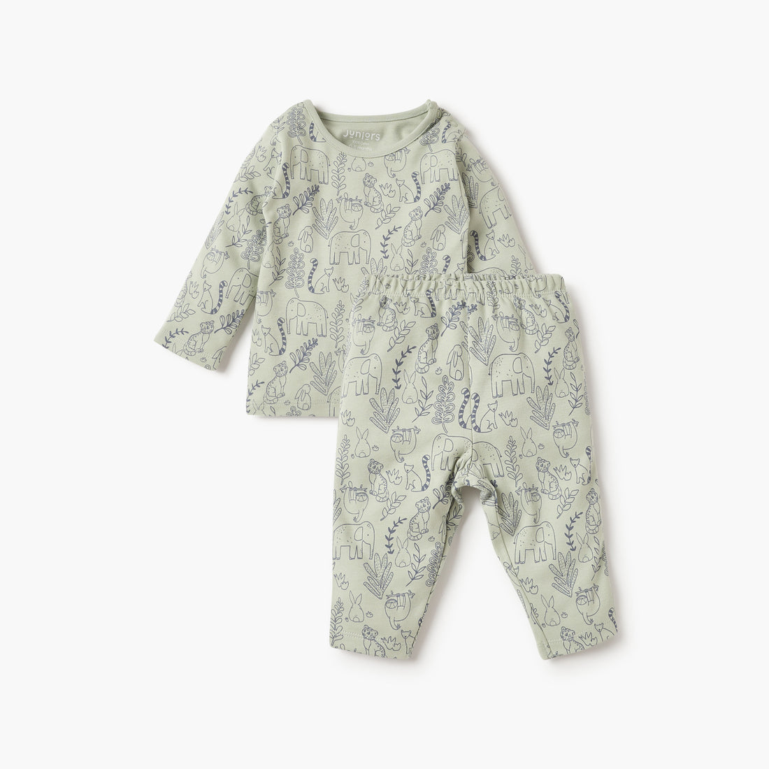 Juniors Animal Print T-shirt and Pyjama Set - Green / 12-18 mths
