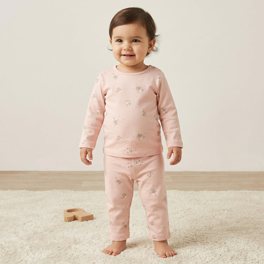 Juniors Floral Print T-shirt and Pyjama Set - Pink / 18-24 mths