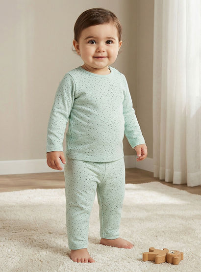 Juniors Polka Dot Print T-shirt and Pyjama Set-baby-boys-clothing-nightwear-pyjamasets-image-1
