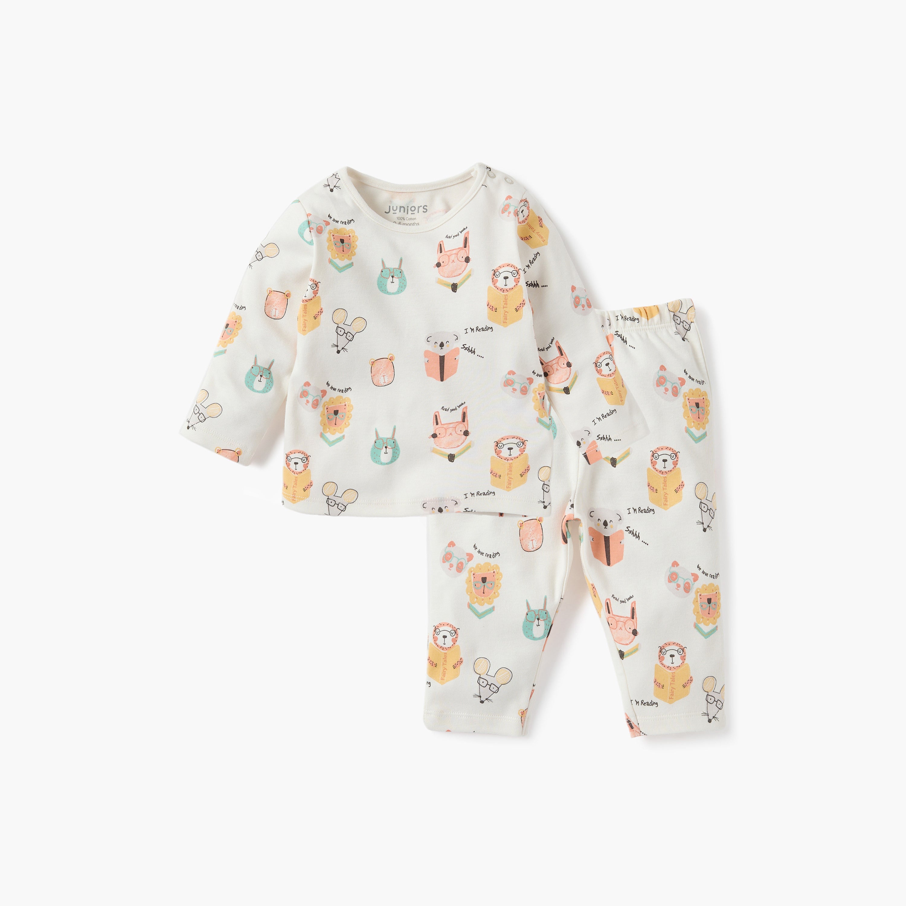 Juniors All-Over Animal Print T-shirt and Pyjama Set - Yellow / 12-18 mths