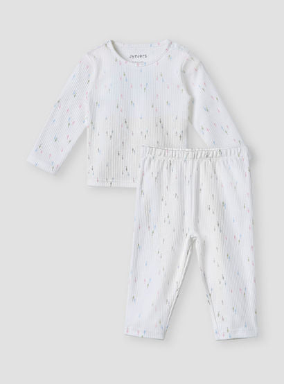Juniors Printed T-shirt and Pyjama Set- Cotton - Long Sleeves- Round Neck-baby-girls-clothing-nightwear-pyjamasets-image-2