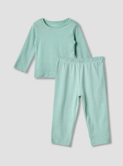 Juniors Striped Long Sleeves T-shirt and Pyjama Set-baby-girls-clothing-nightwear-pyjamasets-image-2