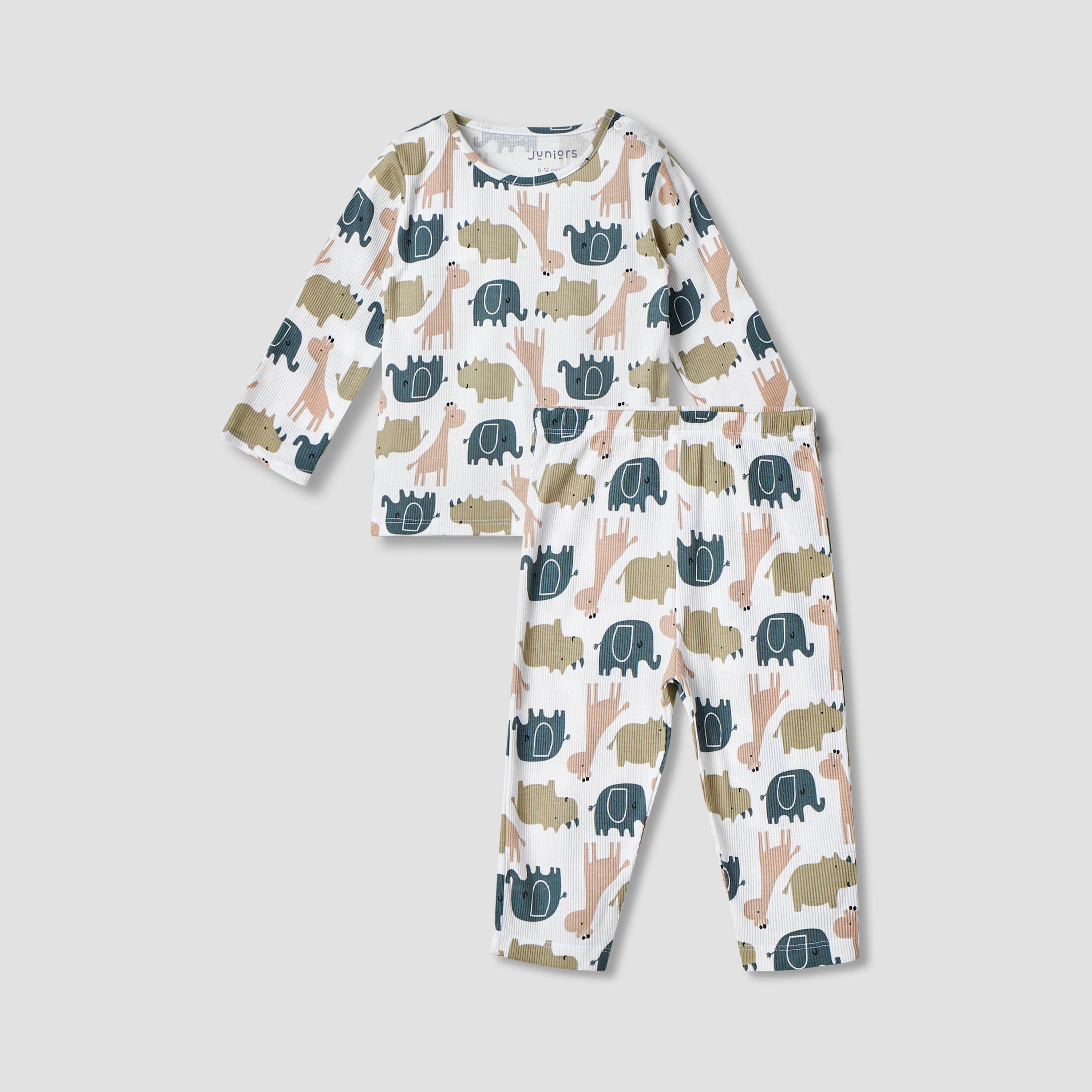 Juniors All-Over Wild Animal Print T-shirt and Pyjama Set - White / 12-18 mths