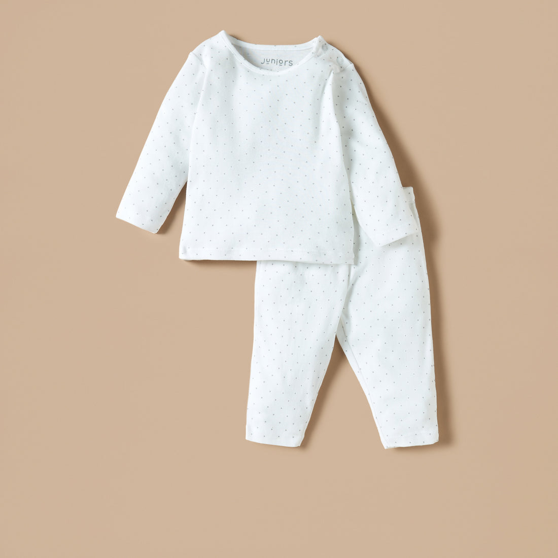 Juniors All-Over Polka Dot Print T-shirt and Elasticated Pyjama Set - White / 12-18 mths