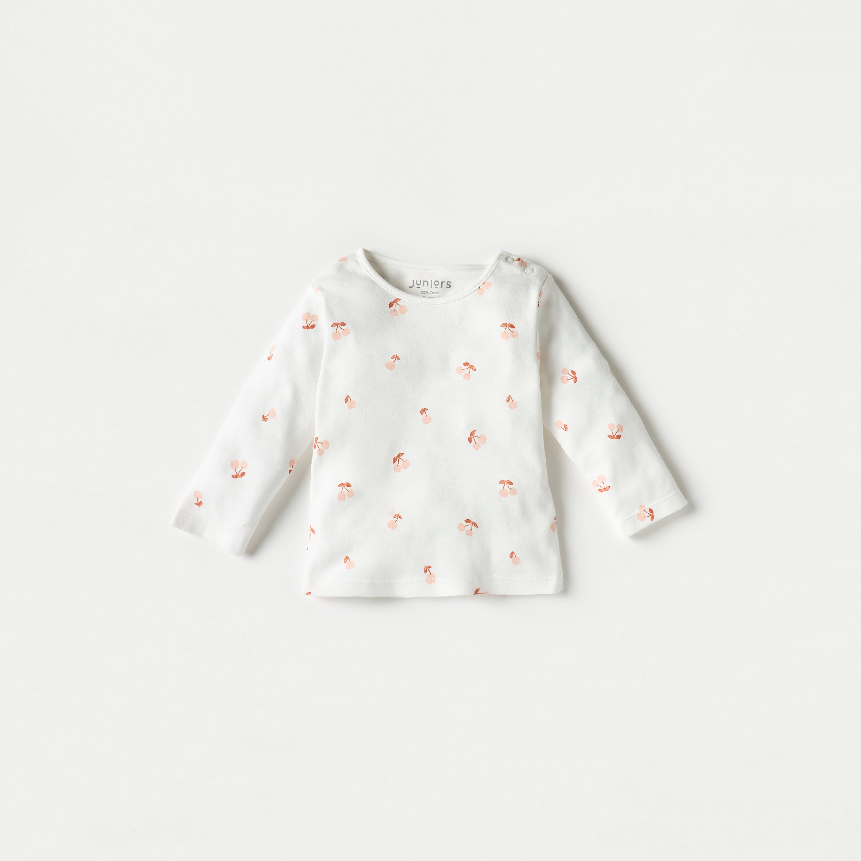 Juniors All-Over Cherry Print Long Sleeves T-shirt and Elasticated Pyjama Set