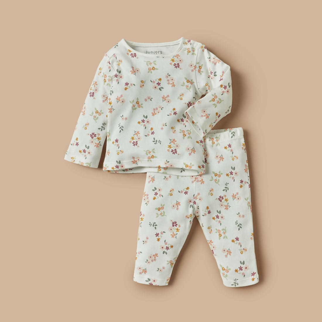 Juniors All-Over Floral Print T-shirt and Pyjama Set - Cream / 18-24 mths