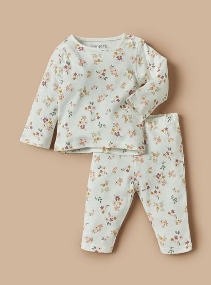 Juniors All-Over Floral Print T-shirt and Pyjama Set-baby-girls-clothing-nightwear-pyjamasets-image-1