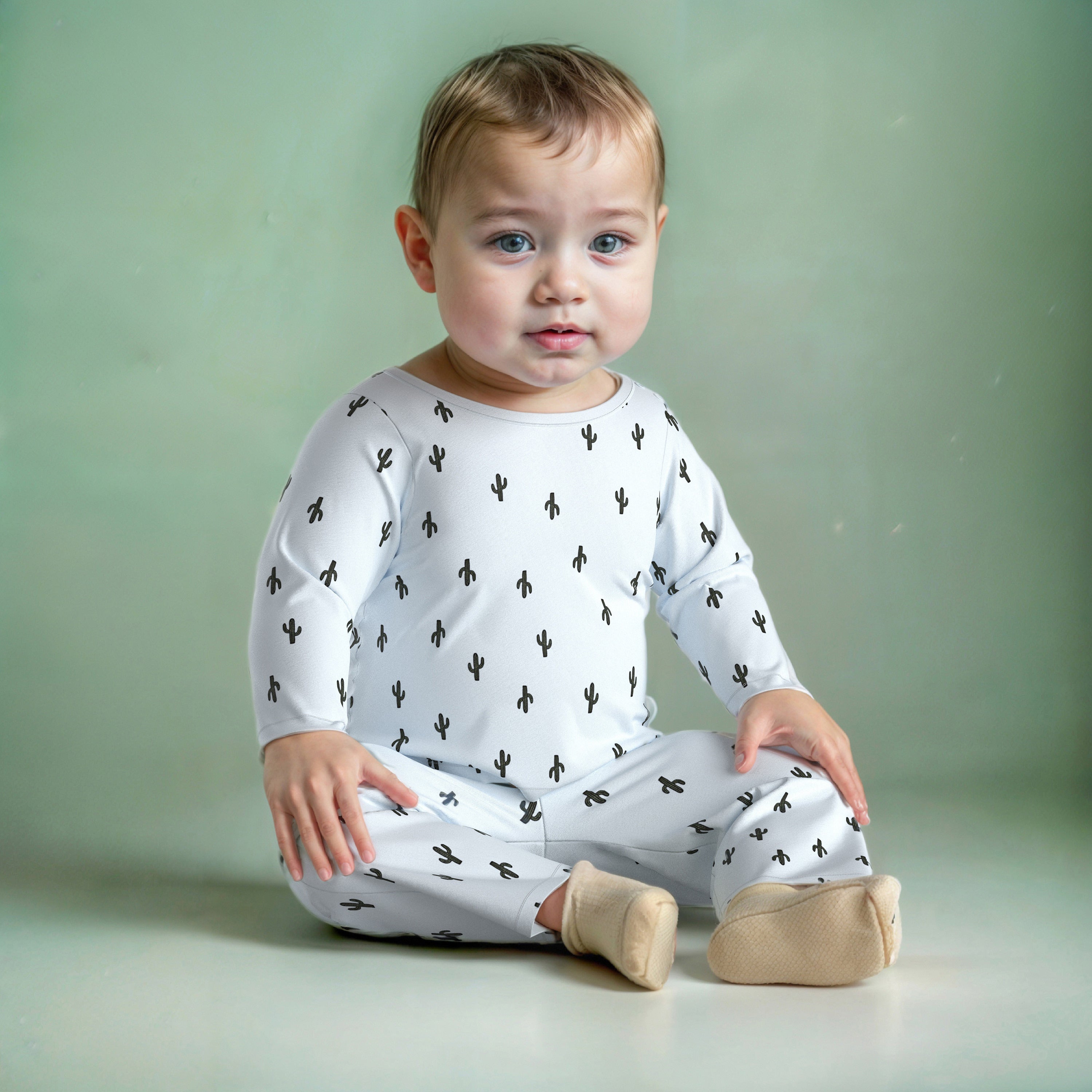 Juniors All-Over Cactus Print Long Sleeves T-shirt and Elasticated Pyjama Set