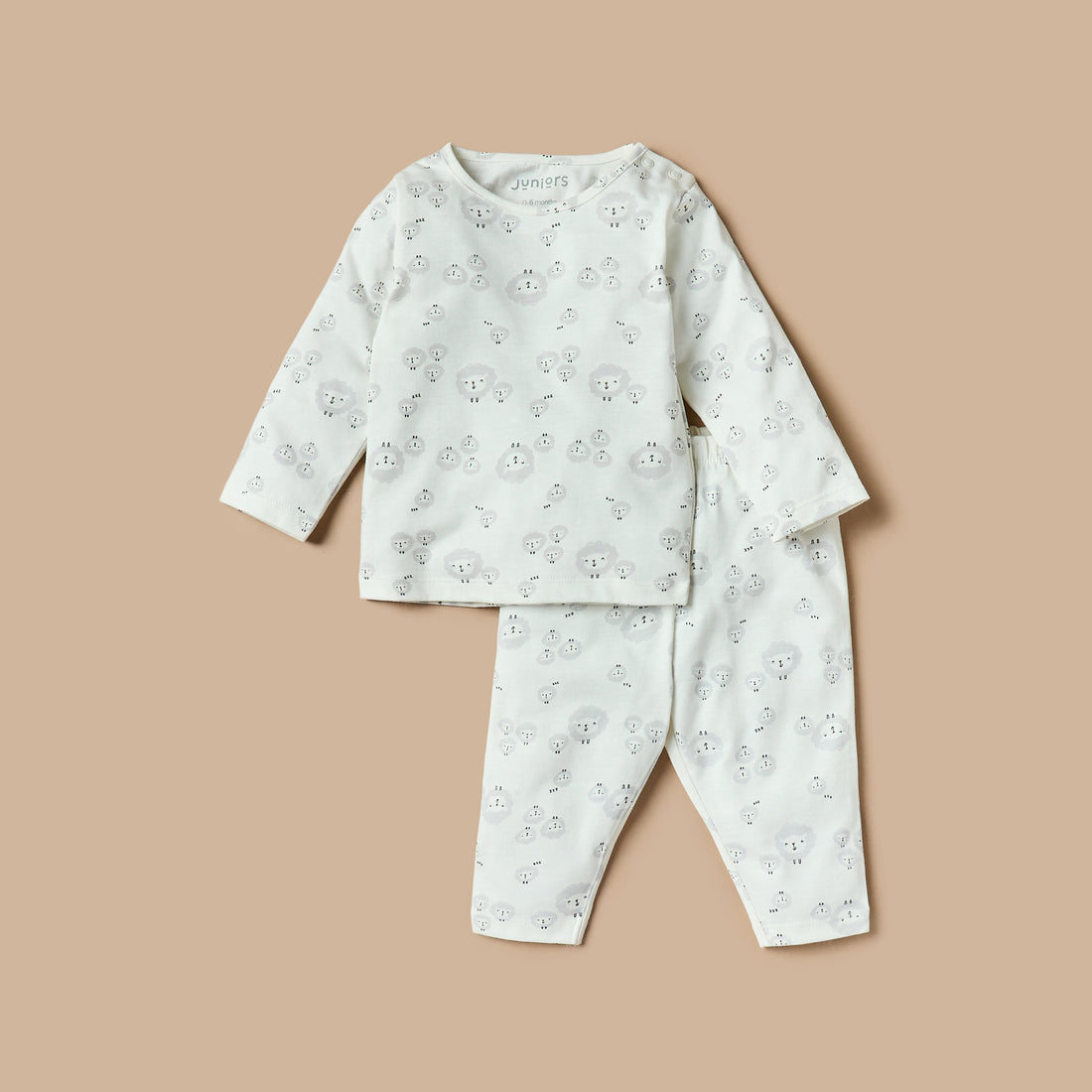 Juniors Lamp Print T-shirt and Pyjama Set - Beige / 18-24 mths
