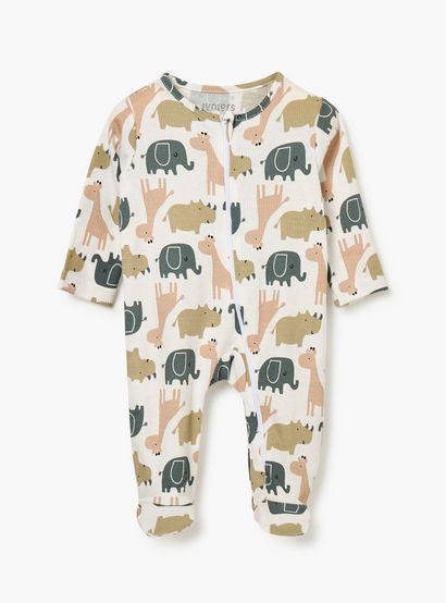 Juniors Animal Print Sleepsuit with Long Sleeves and Zip Closure-baby-boys-clothing-nightwear-sleepsuits-image-1
