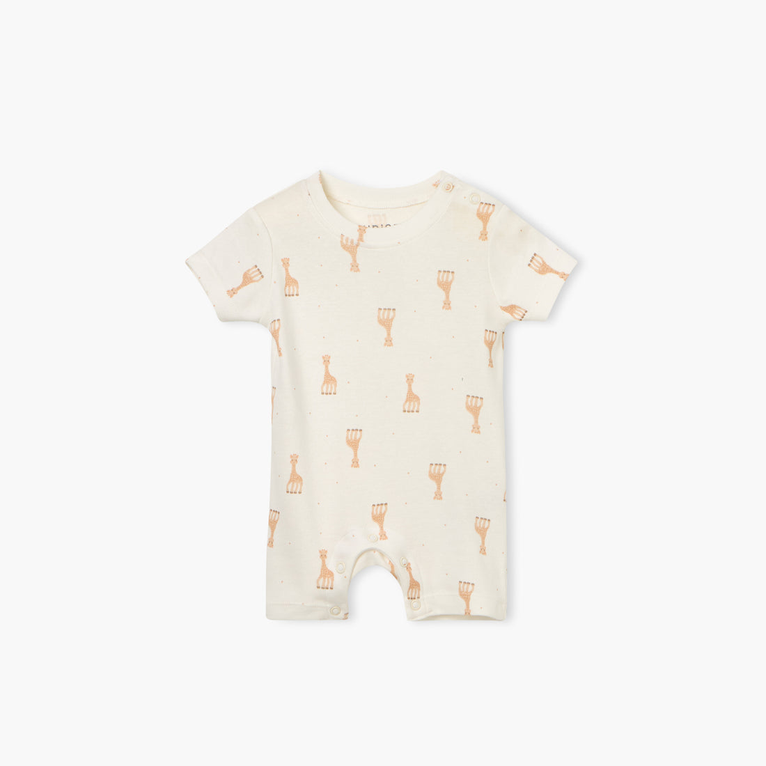 Juniors Giraffe Print Romper with Short Sleeves and Button Closure - Cream / 12-18 mths