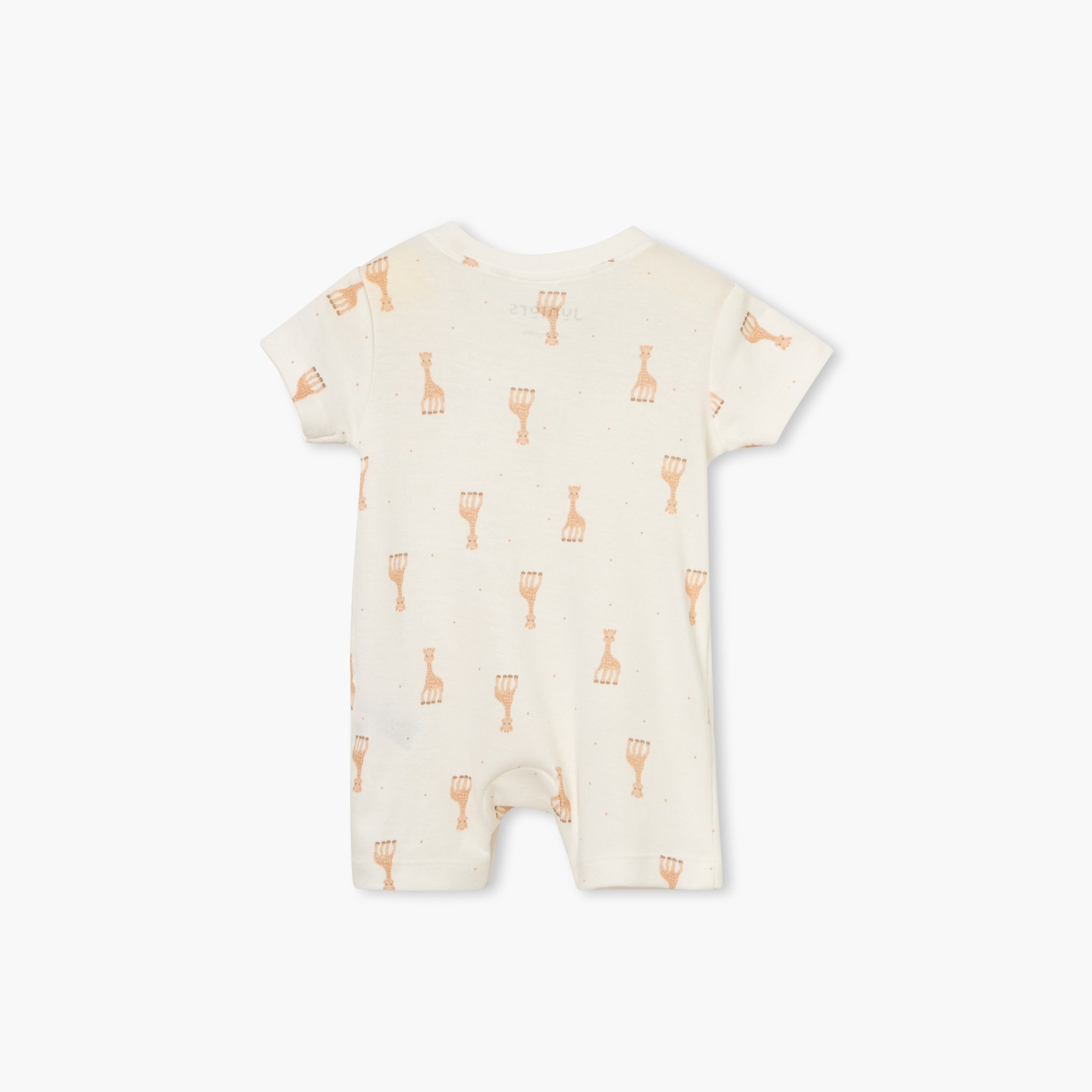 Juniors Giraffe Print Romper with Short Sleeves and Button Closure