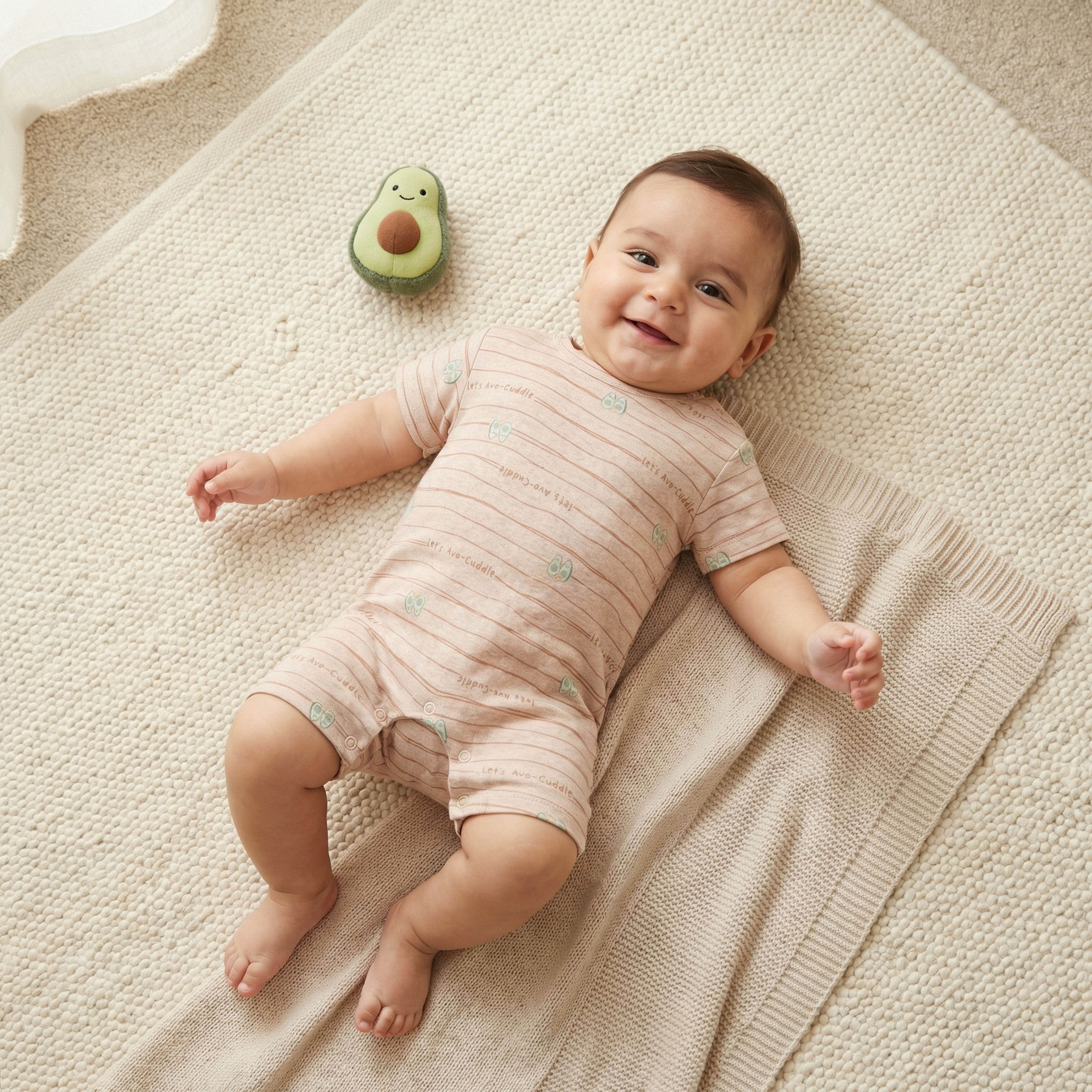 Juniors Avocado Print Romper with Short Sleeves and Button Closure