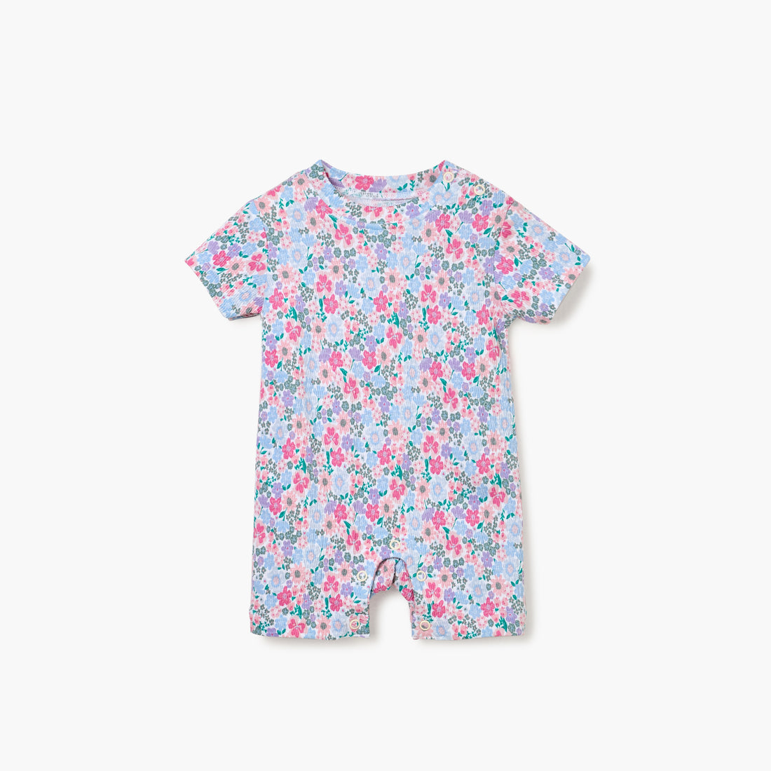Juniors Floral Print Romper with Short Sleeves and Button Closure - Multicolour / 12-18 mths