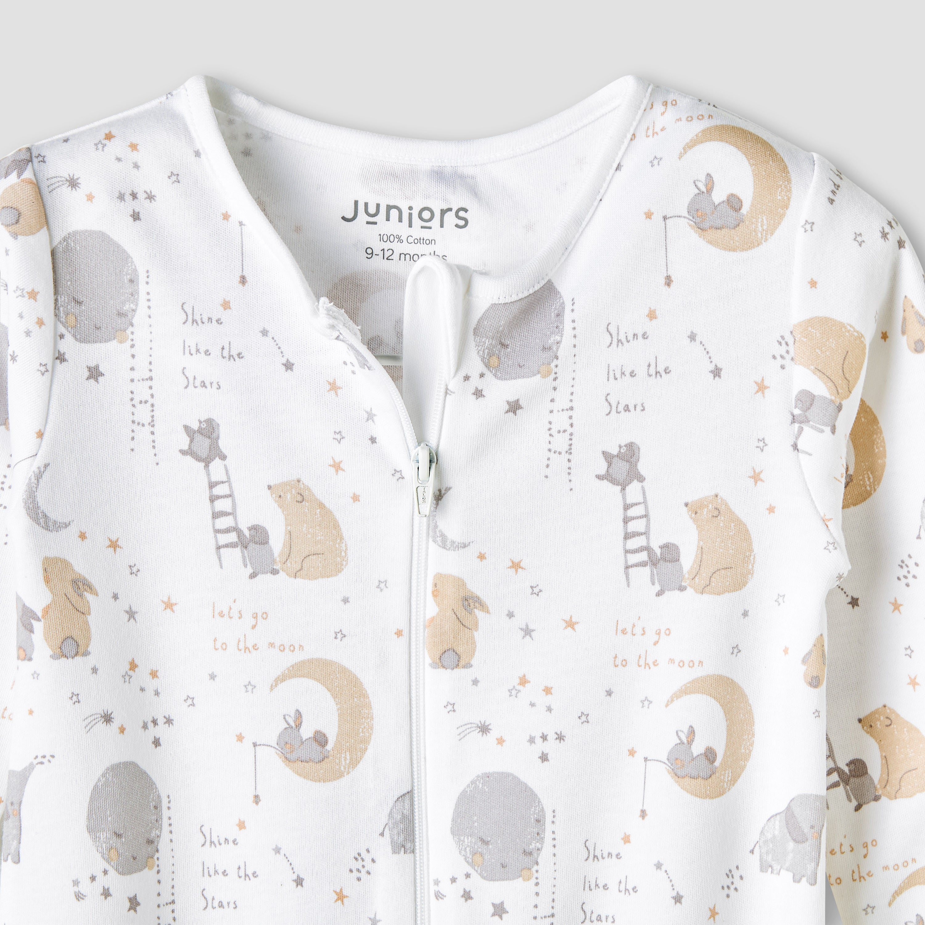 Juniors Round Neck Sleepsuit with Zip Closure - Cotton - Long Sleeves