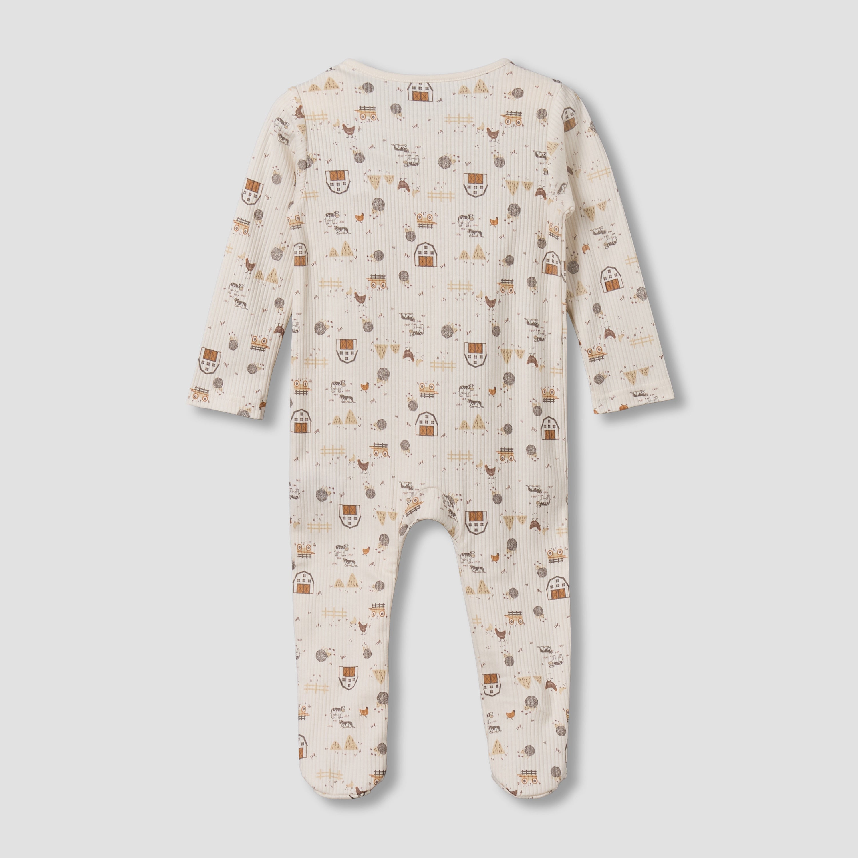 Juniors Cotton Round Neck Long Sleeves Sleepsuit with Farm Print
