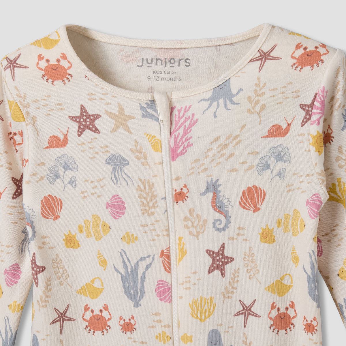 Juniors Cotton Round Neck Long Sleeves Sleepsuit with Underwater Print