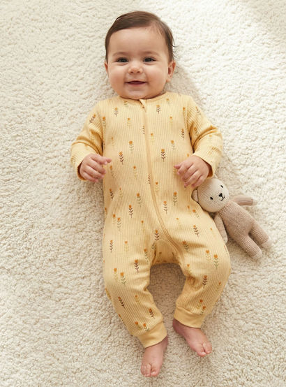 Juniors Cotton Round Neck Long Sleeves Sleepsuit with Floral Print-baby-girls-clothing-nightwear-sleepsuits-image-1