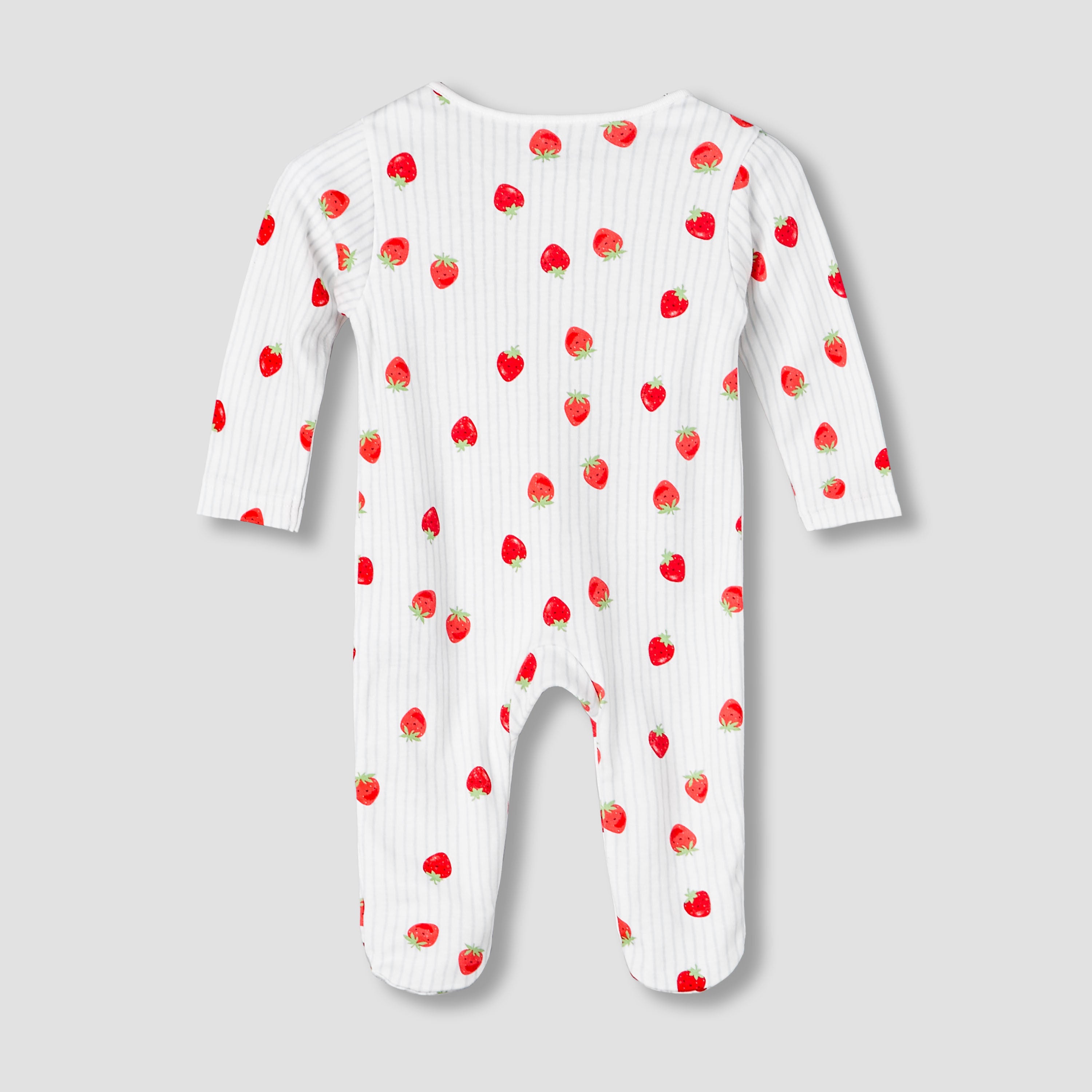 Juniors Cotton Round Neck Long Sleeves Sleepsuit with Strawberry Print