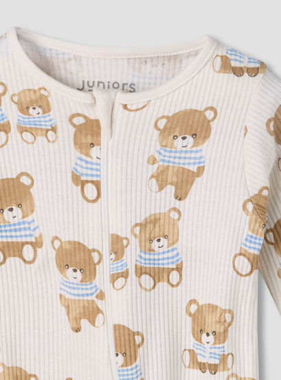 Juniors Cotton Round Neck Long Sleeves Sleepsuit with Bear Print-baby-boys-clothing-nightwear-sleepsuits-image-4