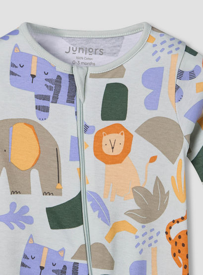 Juniors Cotton Round Neck Long Sleeves Sleepsuit with Safari Print-baby-boys-clothing-nightwear-sleepsuits-image-4