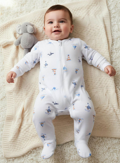 Juniors Cotton Round Neck Long Sleeve Sleepsuit with Zip Closure-baby-boys-clothing-nightwear-sleepsuits-image-1