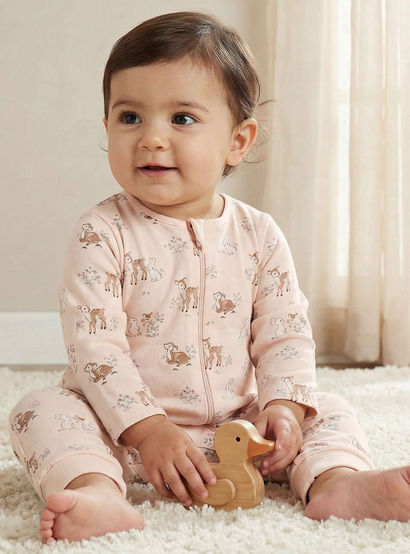 Juniors Cotton Long Sleeves Sleepsuit with Deer Print-baby-girls-clothing-nightwear-sleepsuits-image-1