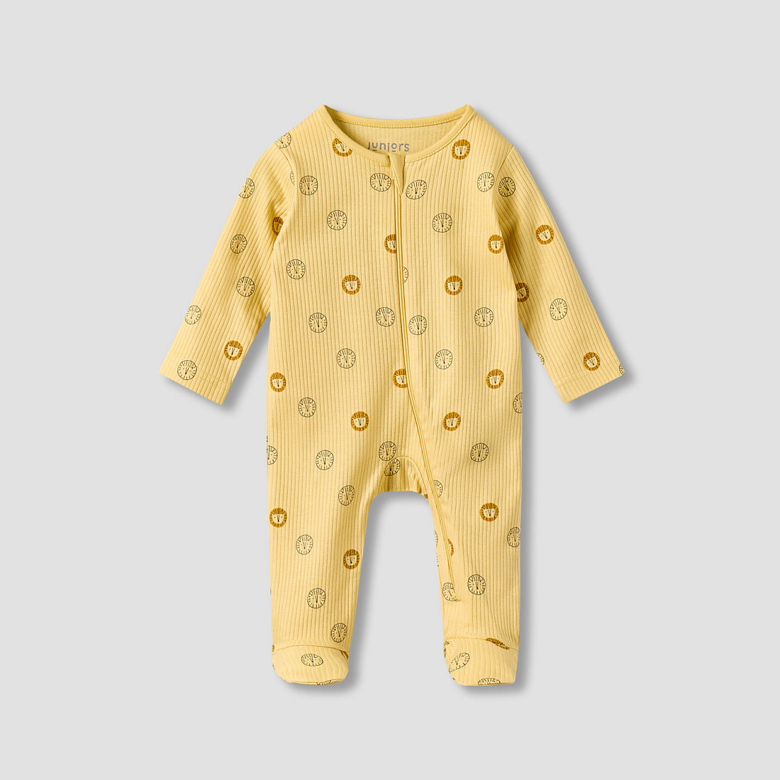 Juniors Cotton Round Neck Long Sleeves Sleepsuit with Zip Closure - Yellow / 12-18 mths