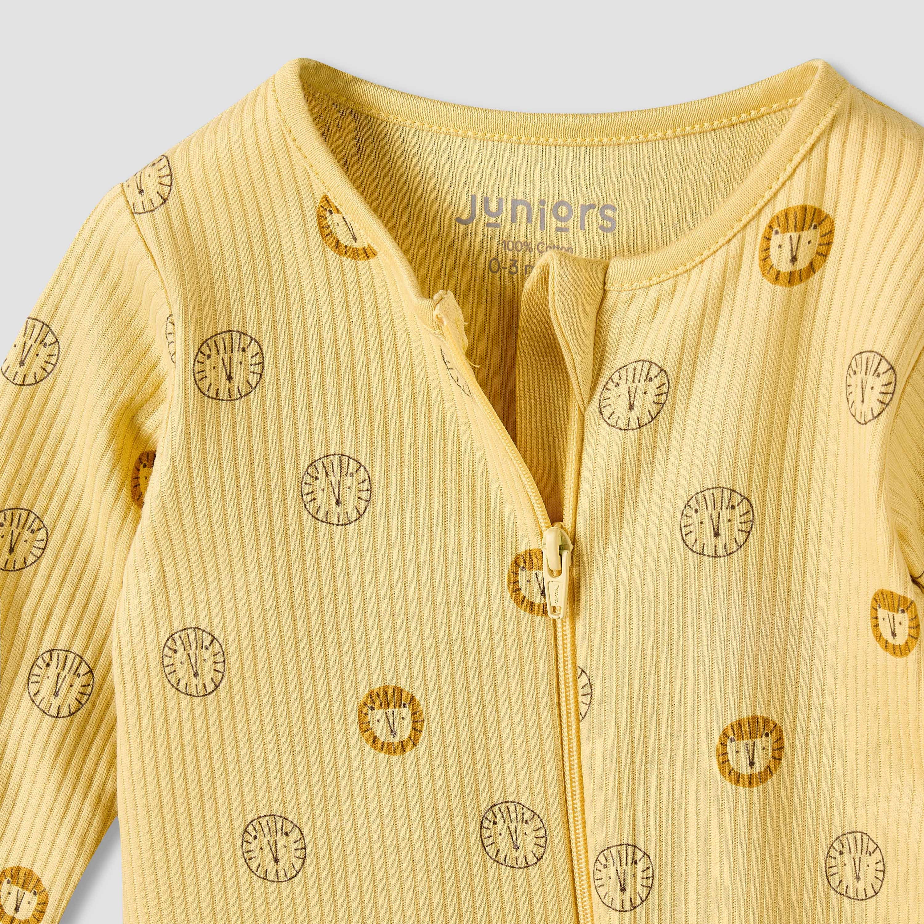 Juniors Cotton Round Neck Long Sleeves Sleepsuit with Zip Closure