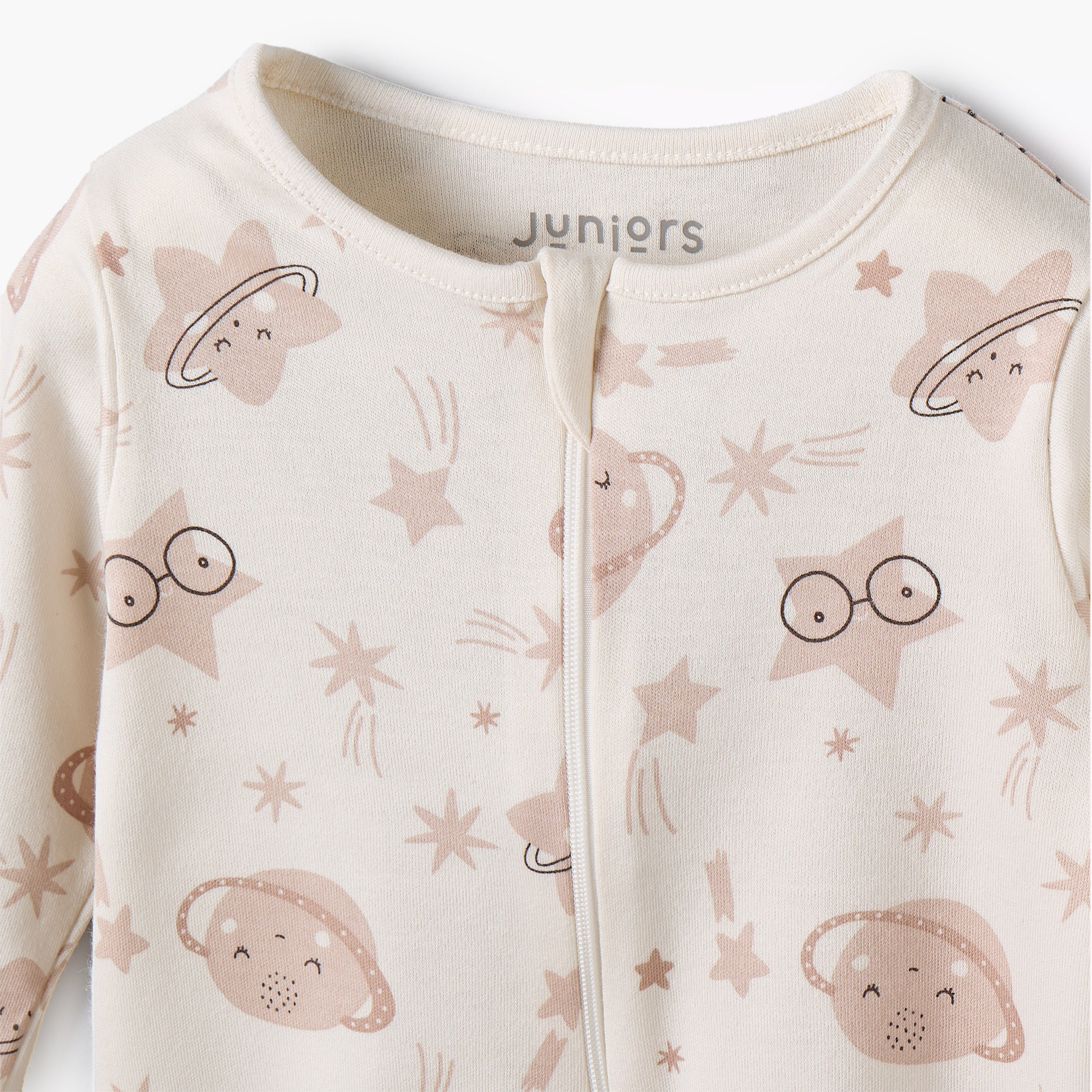 Juniors Cotton Round Neck Long Sleeves Sleepsuit with Space Print