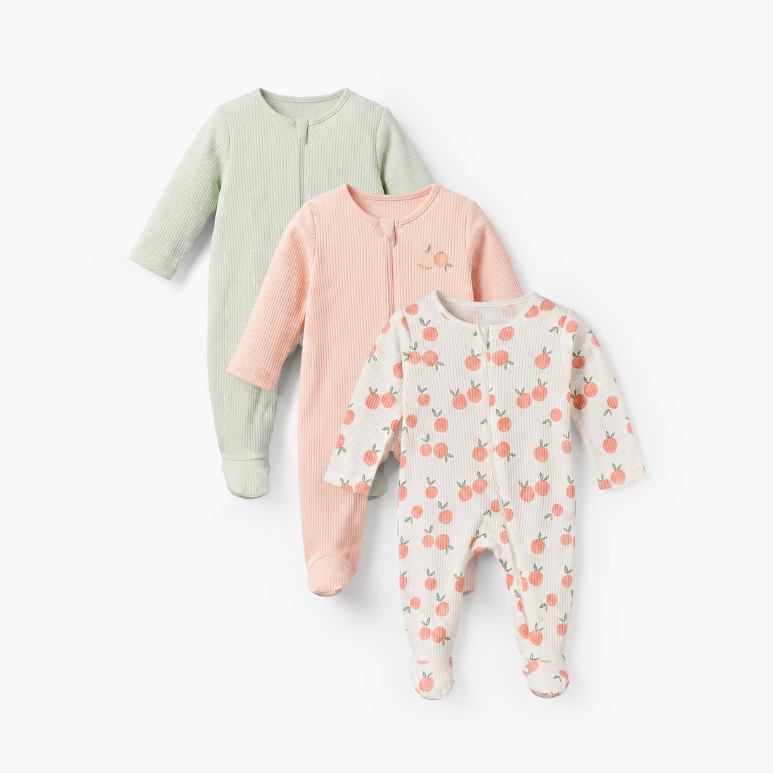 Pack of 3 Juniors Cotton Round Neck Long Sleeves Sleepsuit with Zip Closure - Multicolour / 12-18 mths